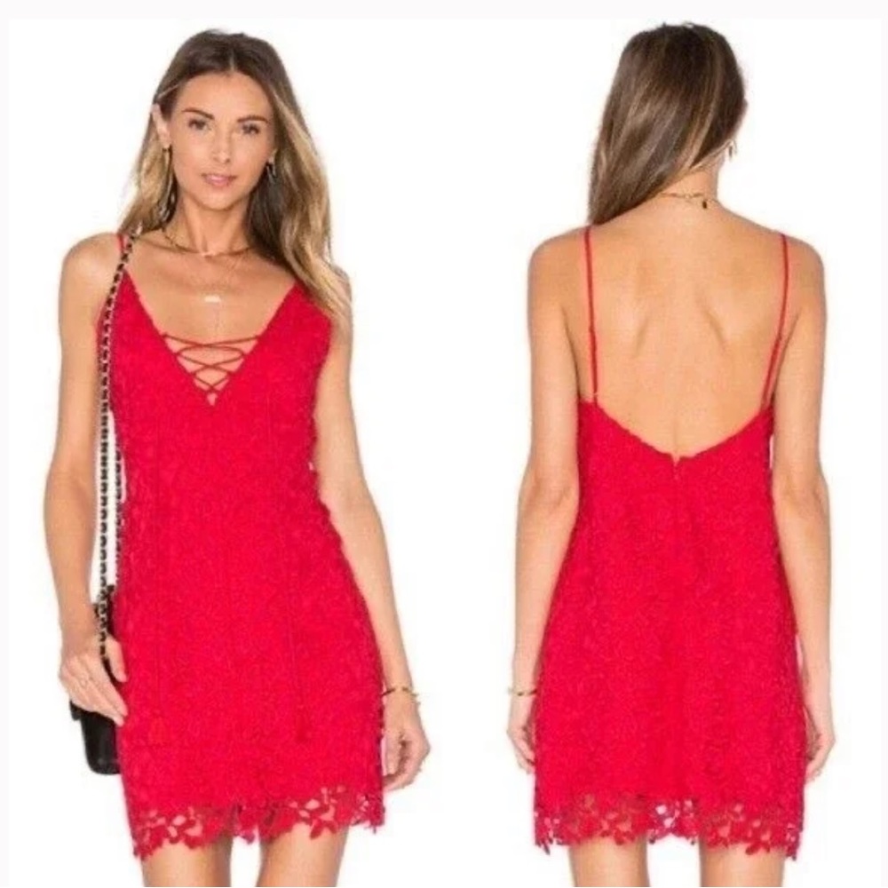 TJD Jetset Diaries Revolve Red Lace Mini Dress Private Beach size XS